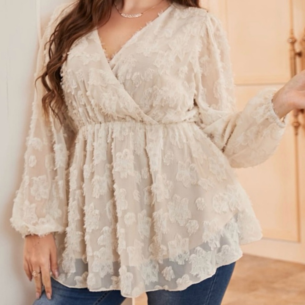SHEIN Cream Floral Lace Blouse